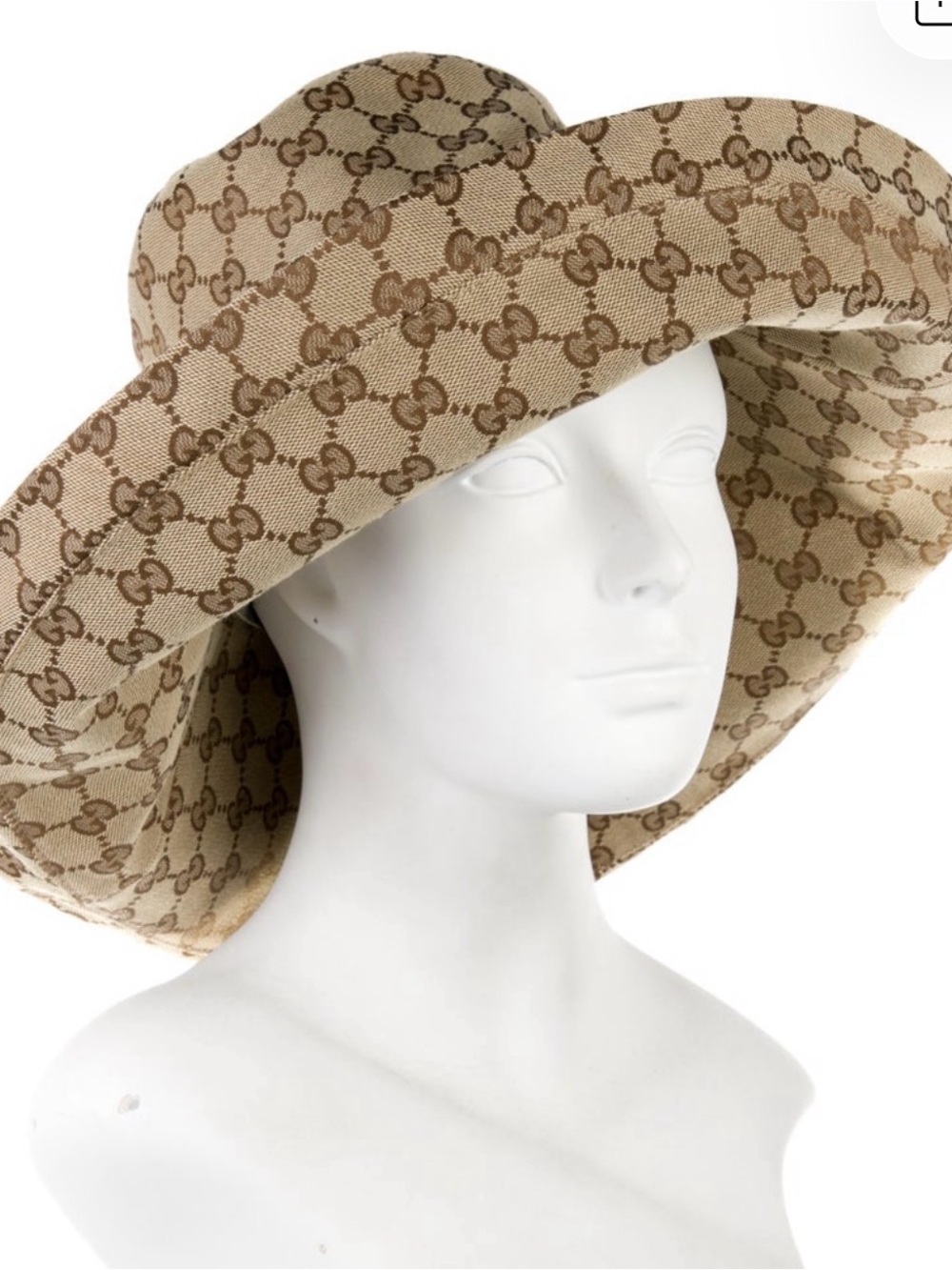 Gucci Brown Monogram Wide-Brim Sun Hat - Picture 3 of 9
